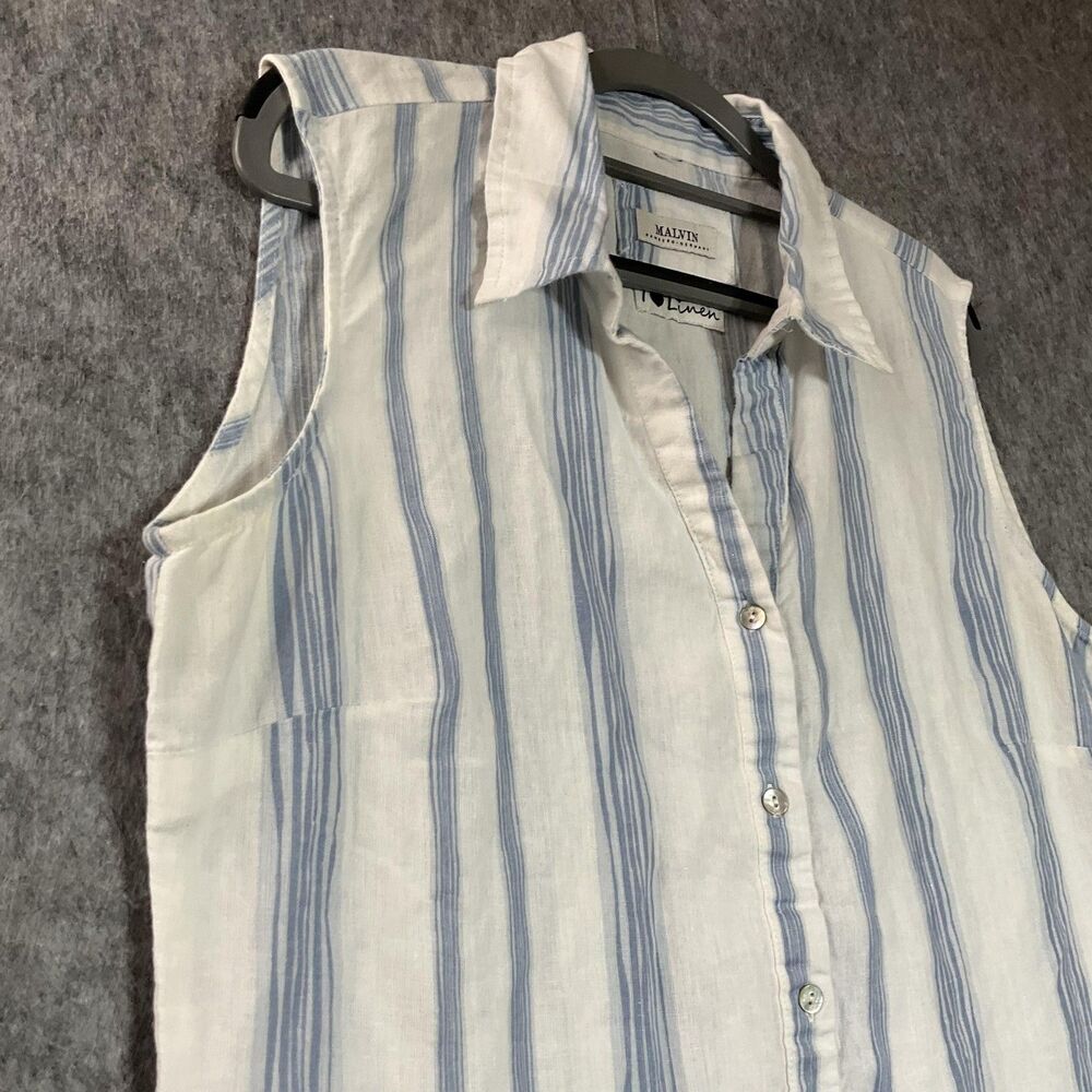 Malvin Shirt Dress Womens XL Blue White Striped Linen Blend Sleeveless Resort - Picture 4 of 12